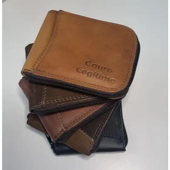 Carteira de couro fechamento ziper com porta moedas ideal para presente cores variadas City Man