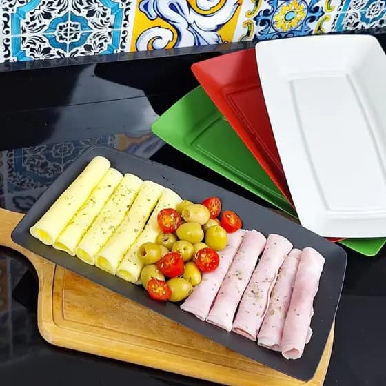 Kit com 10 Bandeja Retangular Multiuso – Resistente e Versátil para Cozinha, Servir e Organização