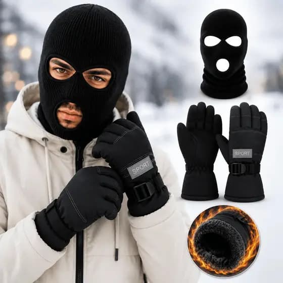Kit Balaclava Luva Impermeável Peluciada Frio Motoqueiro Sport inverno Neve Térmica Motoboy Unissex