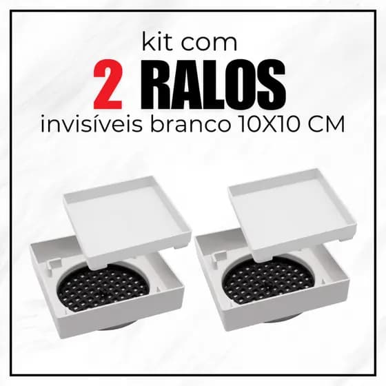 Kit com 2 Ralos Invisíveis 10x10 SS Lares com Tampa Oculta – Branco ou Cinza