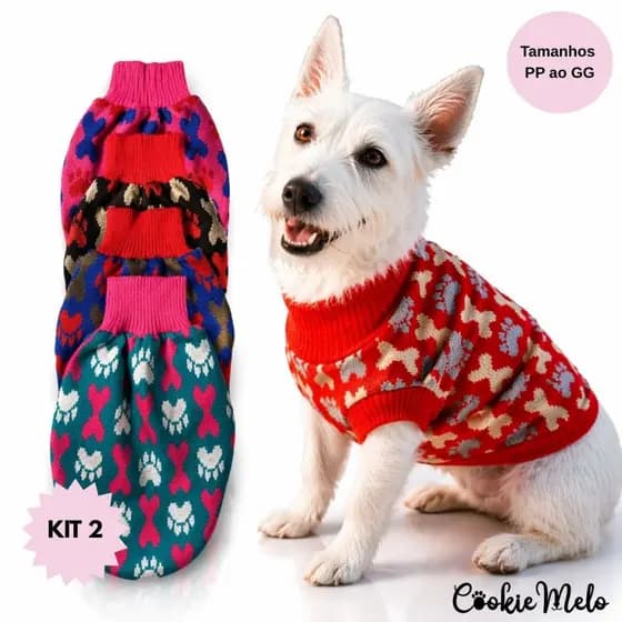 Kit 2 Roupa Pet Lã Cachorro Gato Inverno Frio Aquece Pequeno Medio Grande Porte Alta Qualidade