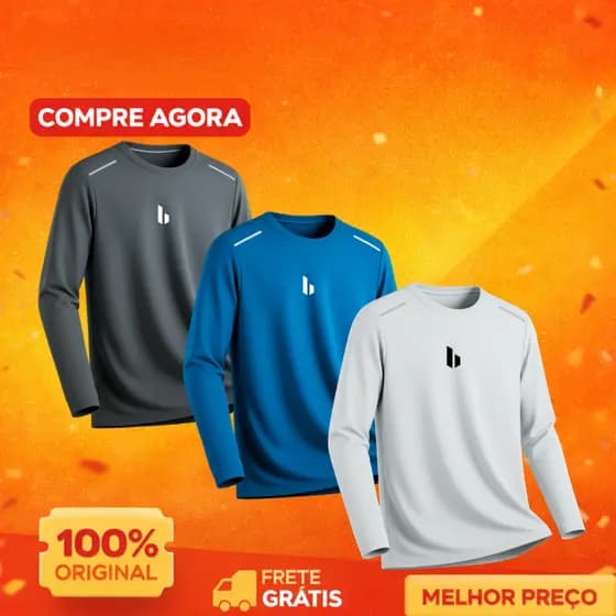 Kit 3 Camisa Dry Fit Manga Longa Masculina Academia Corrida Refletiva