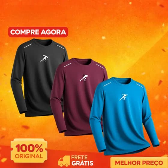 Kit 3 Camiseta Esportiva Dry Fit Manga Longa Refletivo Ombro Treino