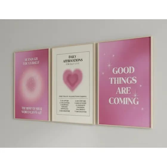 Quadros decorativos Aura angel number vibes rosa sala quarto interior de casa (3 peças)