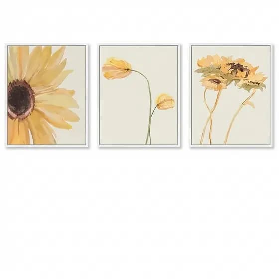 Quadros decorativos Girassol e Papoula Canvas Wall Art Set, Tema Floral Moderno (3 peças)