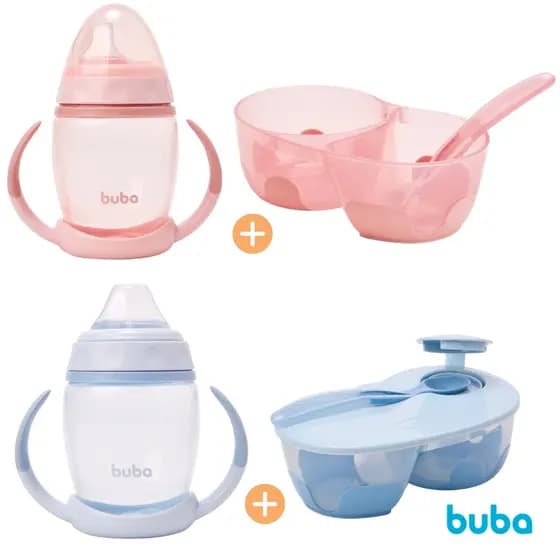 Kit Copo de Treinamento com Alça e Pote com Divisória Buba Introdução Alimentar 6+ meses