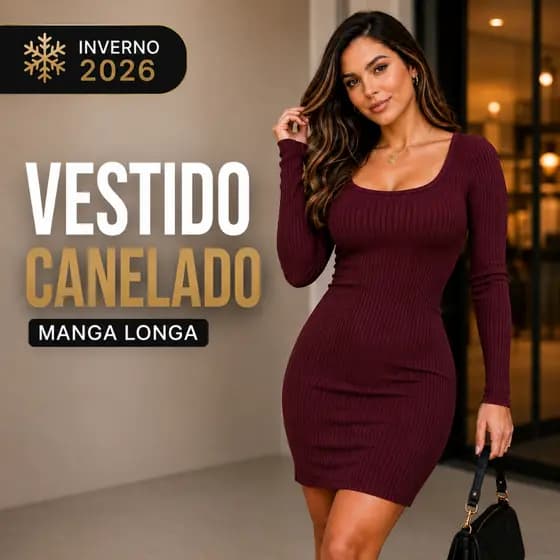 Vestido Feminino Manga Longa Inverno Manga Comprida Vestido Canelado Anarruga