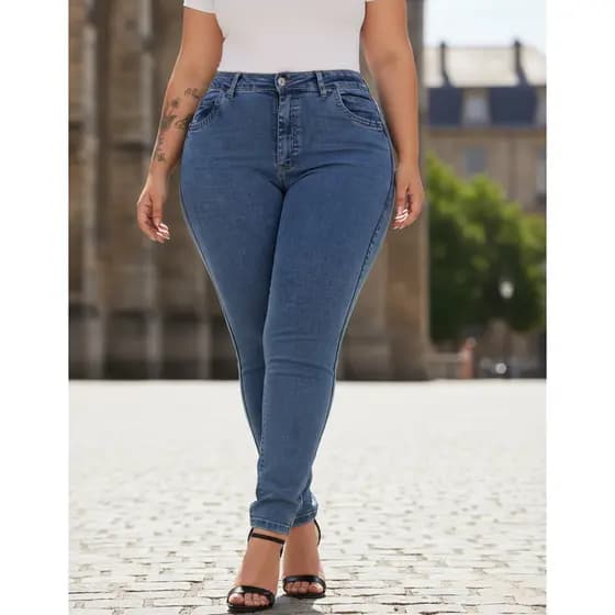Calça Jeans Plus Size Marmorizada Gordinha Modeladora
