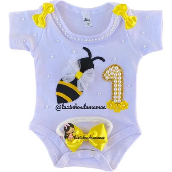 roupa tematica abelha abelhinha Body Mesversario bebê