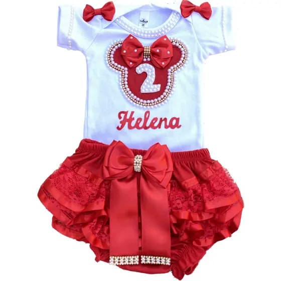 Body Bebê conjunto roupa Minie vermelha