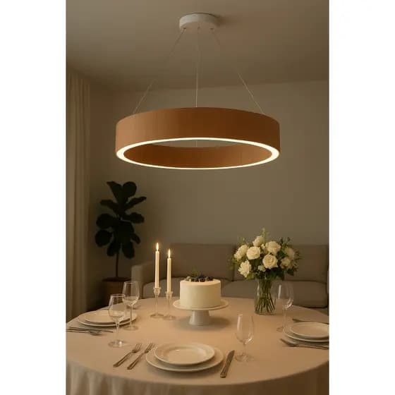 Lustre Madeira Luxo Grande Redondo Circular 57cm - ARC57 - LED Integrado