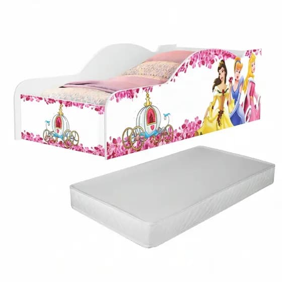 Mini Cama Carro Infantil Montessoriana Com Colchão Princesa Meninas Quarto Berço Cor Branco/Rosa