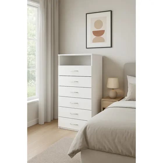 Cômoda 6 Gavetas Com Nicho Aberto Armazenamento Luxo Multiuso Moderna Decorativa Organizadora Quarto