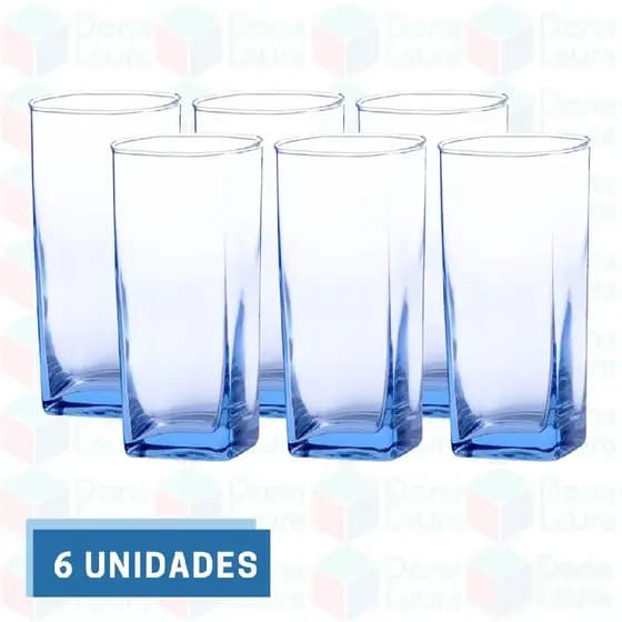 Conjunto 6 Copos Bali Quadrado 320ML Azul Buffet Mesa Posta
