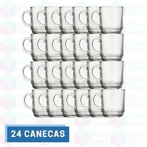 Kit 24 Canecas Transparente Vidro 250ML Café Cappuccino Chá