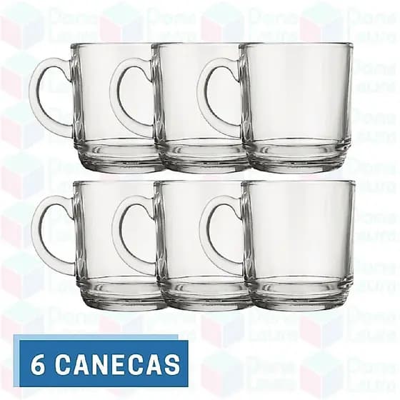 Kit 6 Canecas Transparente Vidro 250ML Café Cappuccino Chá