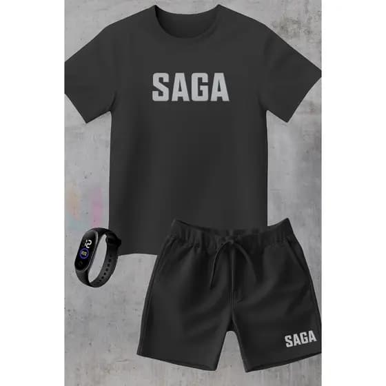 Kit infantil camiseta e short preto algodão saga roupa thomas shelby