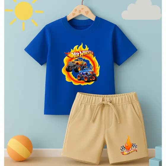 Kit Infantil Camiseta e Short Moletinho Hotwheels