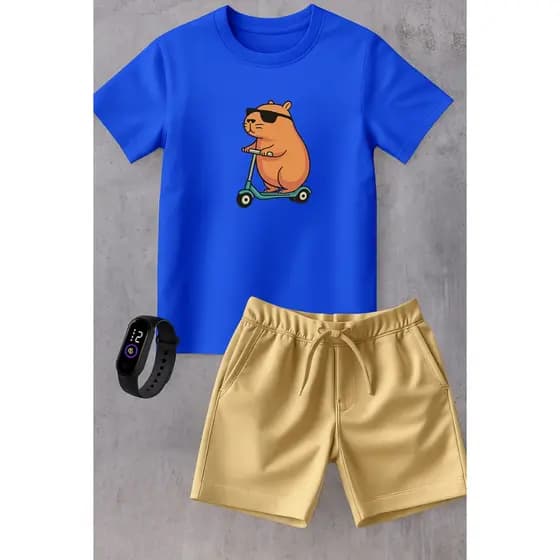 Kit Infantil Camiseta Capivara e Short Moleton + Brinde Grátis Promoção de Lançamento Moda Verão Unissex