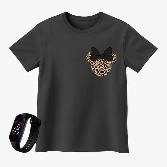 Kit Infantil Camiseta feminina onça laço minie + Brinde Grátis Promoção de Lançamento Moda Verão