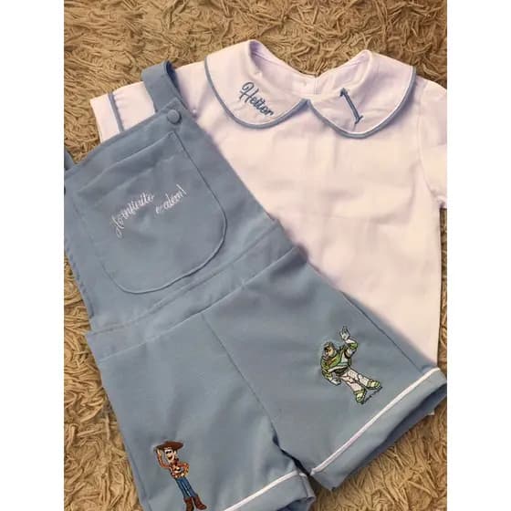 conjunto bordado do toy story infantil/ jardineira toy story temática infantil