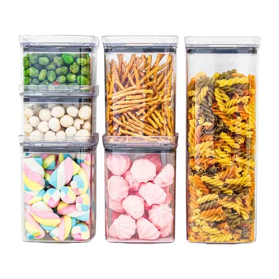 Kit 7 Potes Herméticos Acrílico Organizadores Transparente Empilháveis para Mantimentos Cozinha