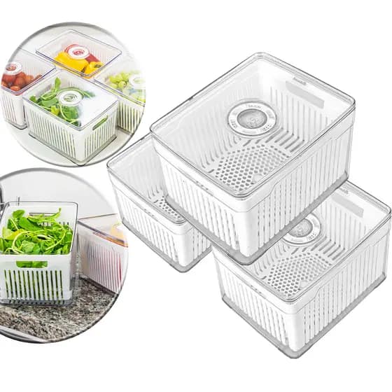 3 Organizadores Geladeira 3,8 Litros Com Tampa Antivazamento Alimentos Vegetais Cesto Porta Frutas