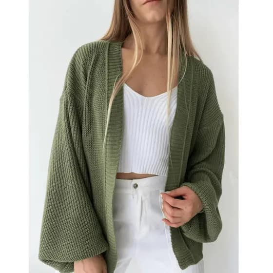 Casaco Trico Básico Feminino Manga Longa Bufante Casaquinho Tricot Moda Inverno