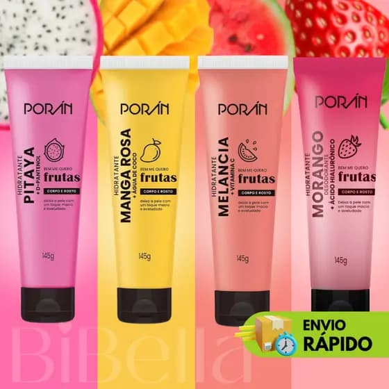 Hidratante Corpo e Rosto Porán 145g - Corporal e Facial - Melancia - Pitaya - Manga Rosa