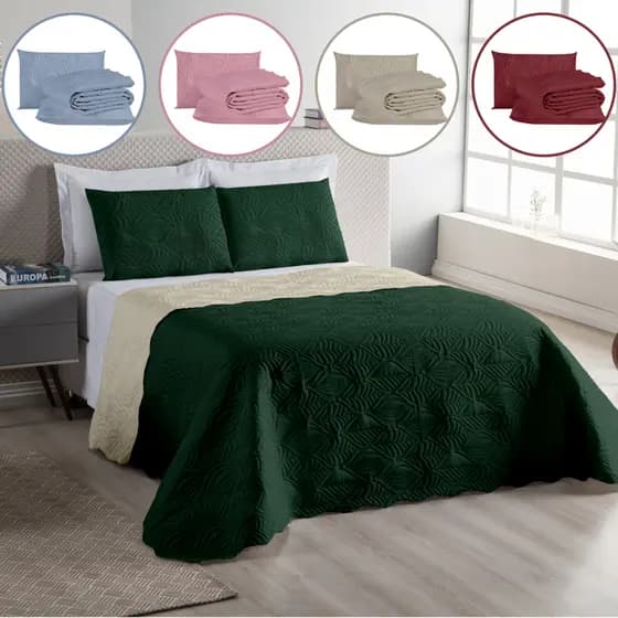 Cobre leito Colcha de Cama Dupla Face Matelado FOLHAS SOLTEIRO 02 Peças, CASAL ou QUEEN 03 Peças