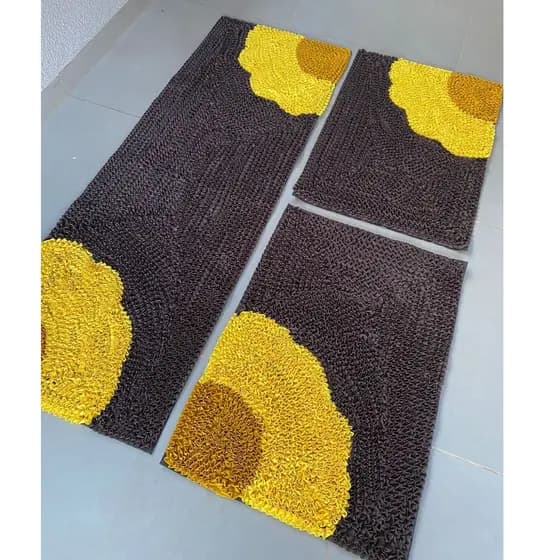 Tapete Frufru Kit 3Pç Tecido Helanca Fundo Antiderrapante Jogo de cozinha Quarto Porta Sala