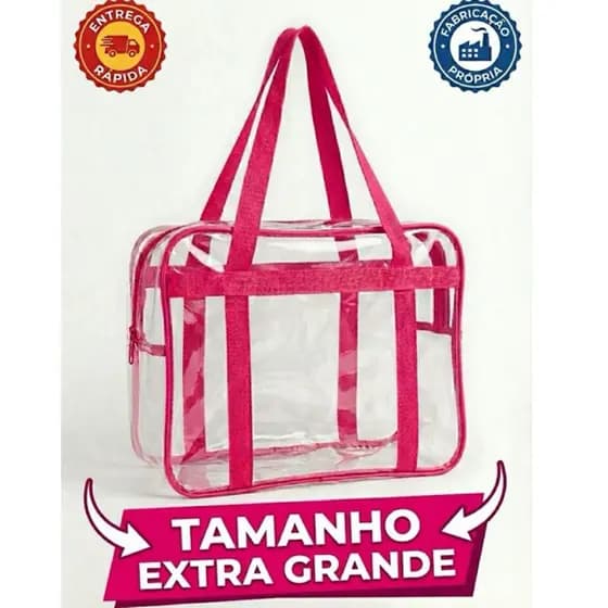 Sacola Bolsa Jumbo Multiuso Cristal PVC 0,20mm com reforço EXTRA Alças de Nylon - Maternidade Praia Uso institucional
