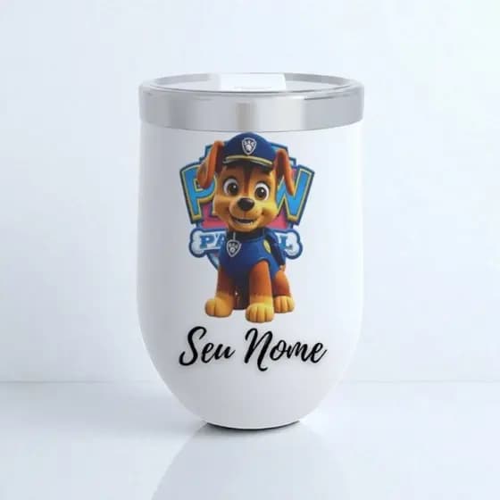 Copo Térmico Cuia Infantil Patrulha Canina Personalizado Com Nome– Anti vazamento Aço Inox 350ml com Tampa