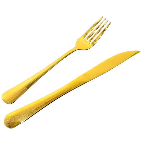 Jogo de Talheres Garfo e Faca de Mesa 12pçs em Aço Inox Dourado