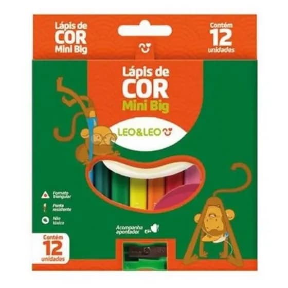 Lápis de Cor Big 12 Cores Léo e Leo Com Apontador Big 15 centímetros Lápis De Colorir