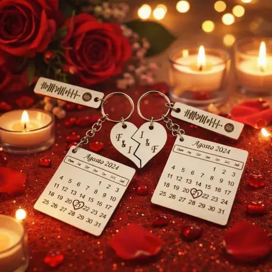 Kit 2 Chaveiros em MDF com Calendário, Spotify, Presente De Casal, date, namorados
