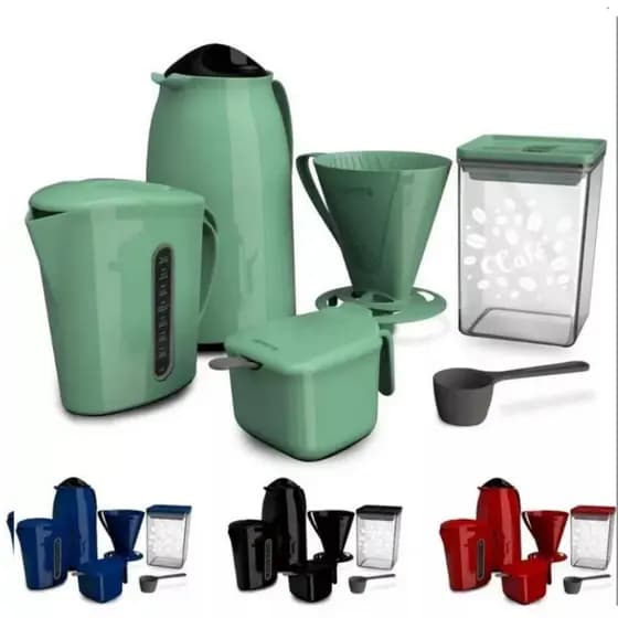 Kit Super Prático Para Café Garrafa Térmica + Açucareiro + Suporte + Leiteira + Pote Hermético Uniterm
