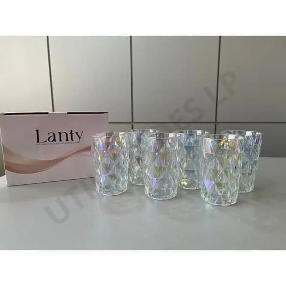 Jogo 6 Copos Diamond Rainbow Furta-cor Vidro 350 ml KeHome Sofisticado Elegante Resistente