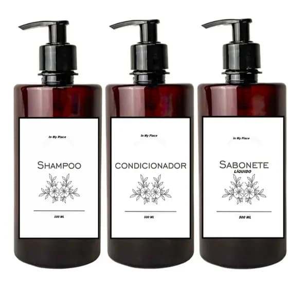 Kit 3 Frascos Ambar Minimalista Decorativo Refil Luxo 500ml