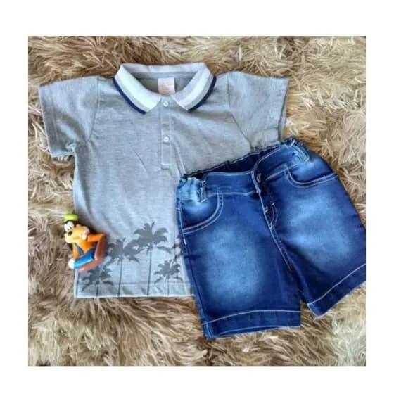 Conjunto verão bebê - shorts jeans e camiseta polo- infantil