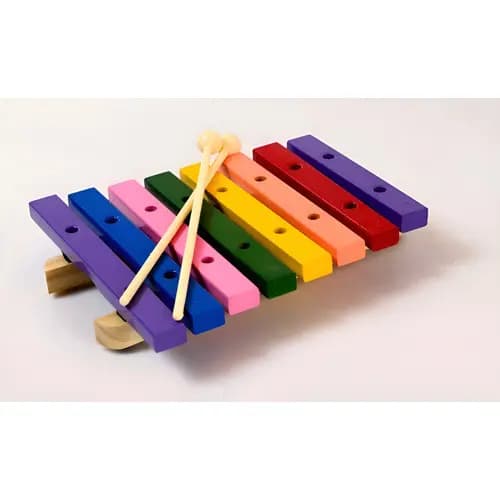 Xilofone Infantil 8 Teclas Madeira Com Teclas Colorida P2115 Natural