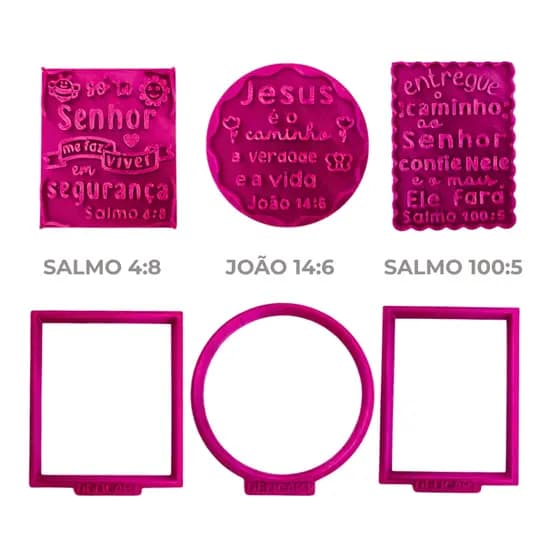 Kit Profissional 3 Carimbos com Cortador Versiculos para Biscoitos