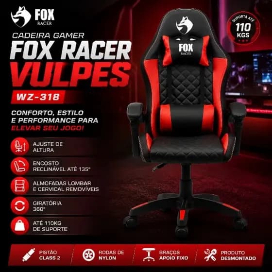 Cadeira Gamer Fox Racer Vulpes Vermelha - WZ-318