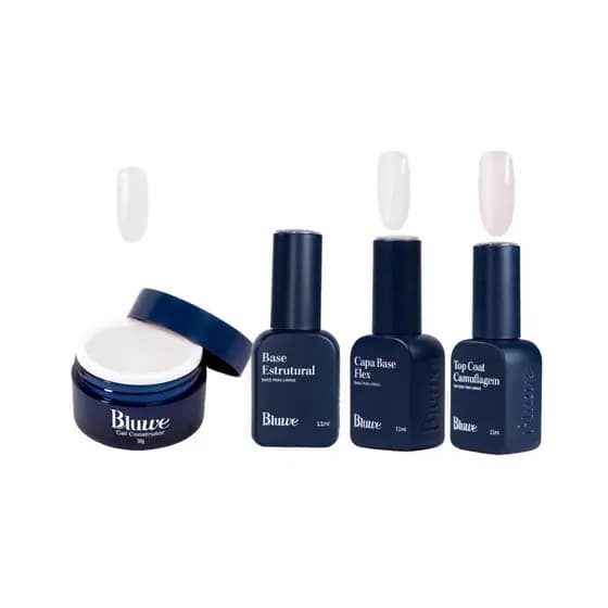 Kit Bluwe Super Clear com Base estrutural+ Capa Base Flex+ Gel Construtor+ Top Coat