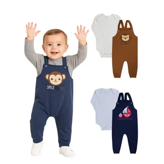 Jardineira Menino Menina kit Roupas de Bebê 2 PEÇAS Conjunto Bebê INVERNO