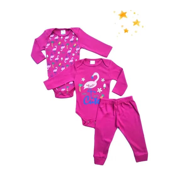 Body Bebê Inverno Longo Enxoval Saída Maternidade kit com 3 Peças - 2500