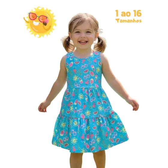 Vestido Infantil Menina Verão Juvenil Regata Nadador para Calor Franzido Rodado Evasê Midi