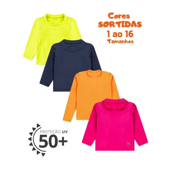 Camisa Infantil Juvenil Proteção Solar UV50+ Praia Piscina Blusa térmica Menina ou Menino UNISSEX