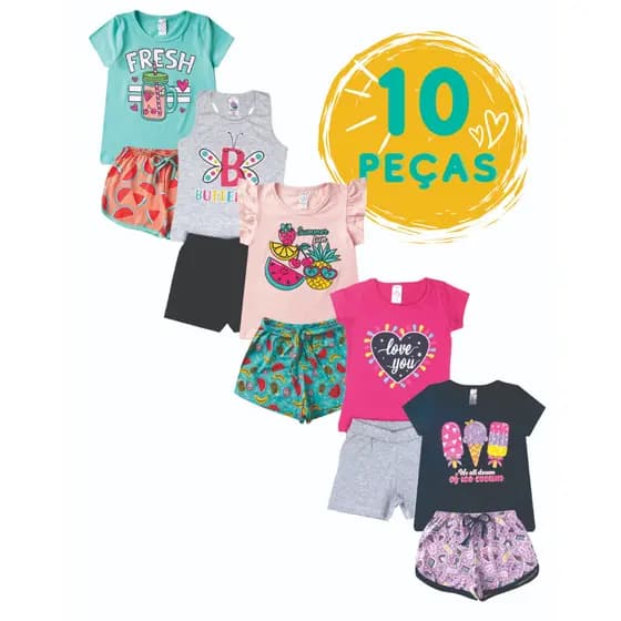 Kit 5 Conjunto Infantil para Menina Verão em cotom 1 ao 8