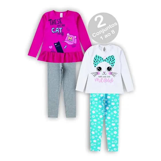 Kit 2 Conjunto Menina de frio Infantil Cotom Roupa Criança Inverno 1 ao 8